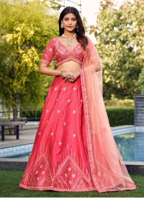 Sensational Art Silk Pink Embroidered Readymade Le