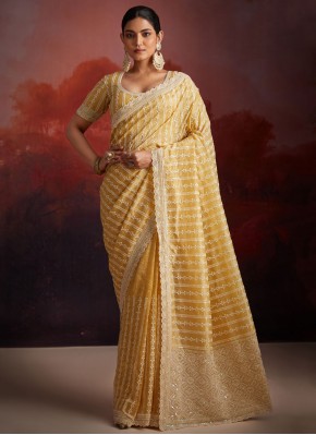 Sensational Yellow Organza Trendy Saree