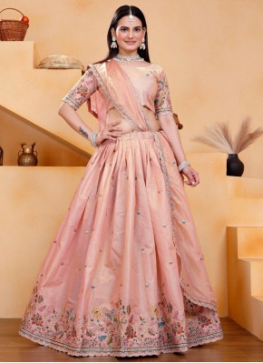 Sensible Embroidered Georgette Peach Lehenga Choli