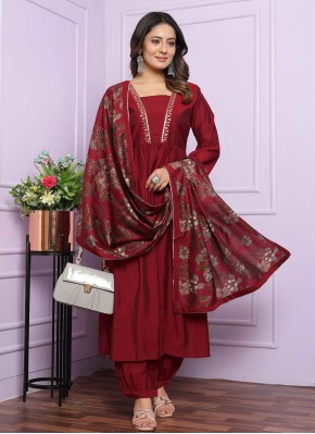 Sensible Maroon Handwork Silk Trendy Salwar Suit