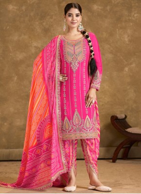 Sequins Chinon Readymade Salwar Kameez in Rani