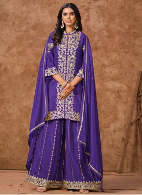 Sequins Chinon Salwar Kameez in Violet