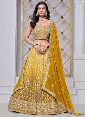 Sequins Chinon Trendy Lehenga Choli in Mustard