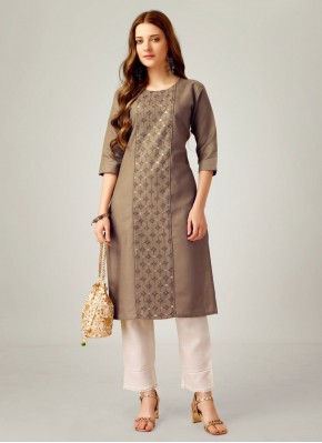 Sequins Cotton Party Wear Kurti in Brown