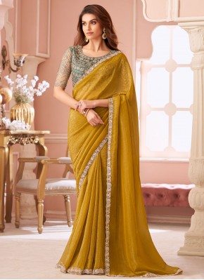 Sequins Georgette Contemporary Saree in Mustard