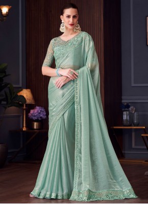 Sequins Silk Classic Saree in Aqua Blue