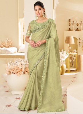 Shimmer Georgette Green Sequins Classic Saree