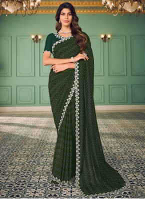 Sightly Green Swarovski Chiffon Trendy Saree