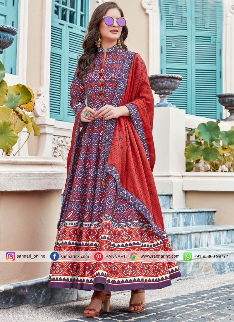 Silk Anarkali Salwar Suit in Multi Colour