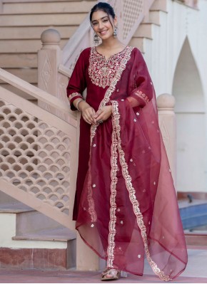 Silk Blend Trendy Salwar Kameez in Maroon