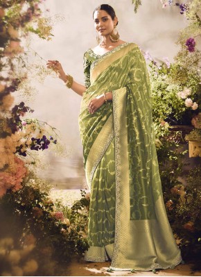 Silk Border Green Contemporary Saree