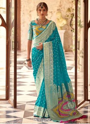 Silk Contemporary Saree in Aqua Blue