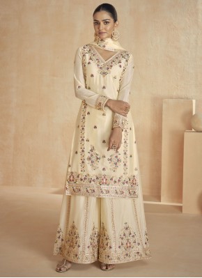 Silk Designer Salwar Kameez in Cream