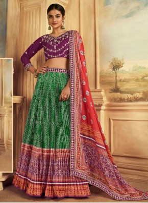 Silk Embroidered A Line Lehenga Choli in Green and
