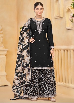 Silk Embroidered Black Trendy Salwar Kameez