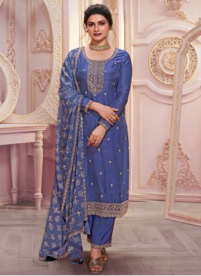 Silk Embroidered Blue Trendy Salwar Kameez