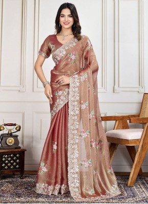 Silk Embroidered Contemporary Saree in Brown