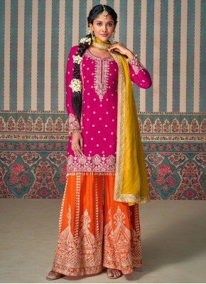 Silk Embroidered Rani Readymade Salwar Kameez