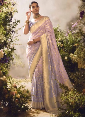 Silk Embroidered Traditional Saree in Lavender