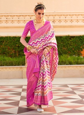 Silk Foil Print Contemporary Saree in Pink