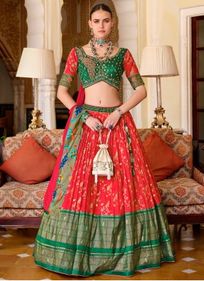 Silk Foil Print Readymade Lehenga Choli in Red