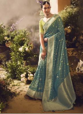 Silk Green and Grey Weaving Trendy Saree