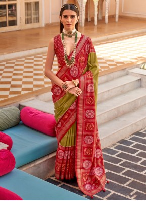 Silk Green Foil Print Designer Saree