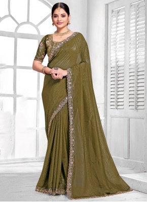 Silk Green Sequins Designer Saree