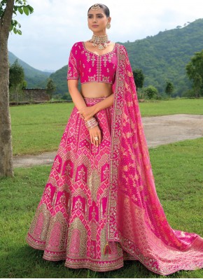 Silk Khatli Work Pink and Rani Trendy Lehenga Choli