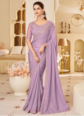 Silk Lavender Sequins Designer Saree