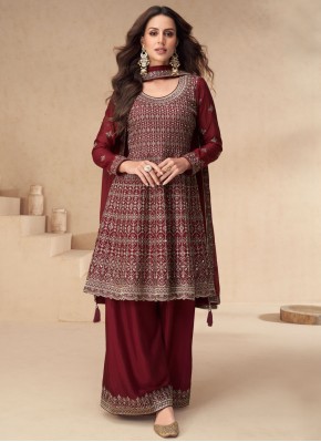 Silk Maroon Sequins Trendy Salwar Suit