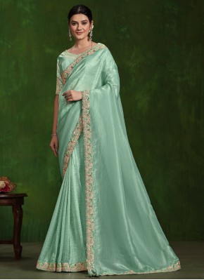 Silk Mirror Designer Saree in Aqua Blue