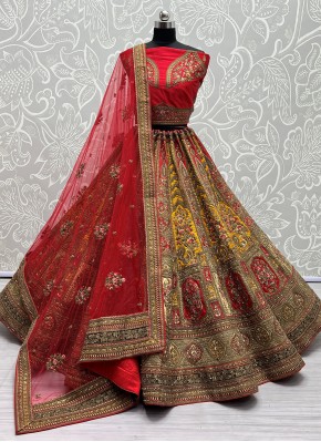 Silk Multi Colour Designer A Line Lehenga Choli