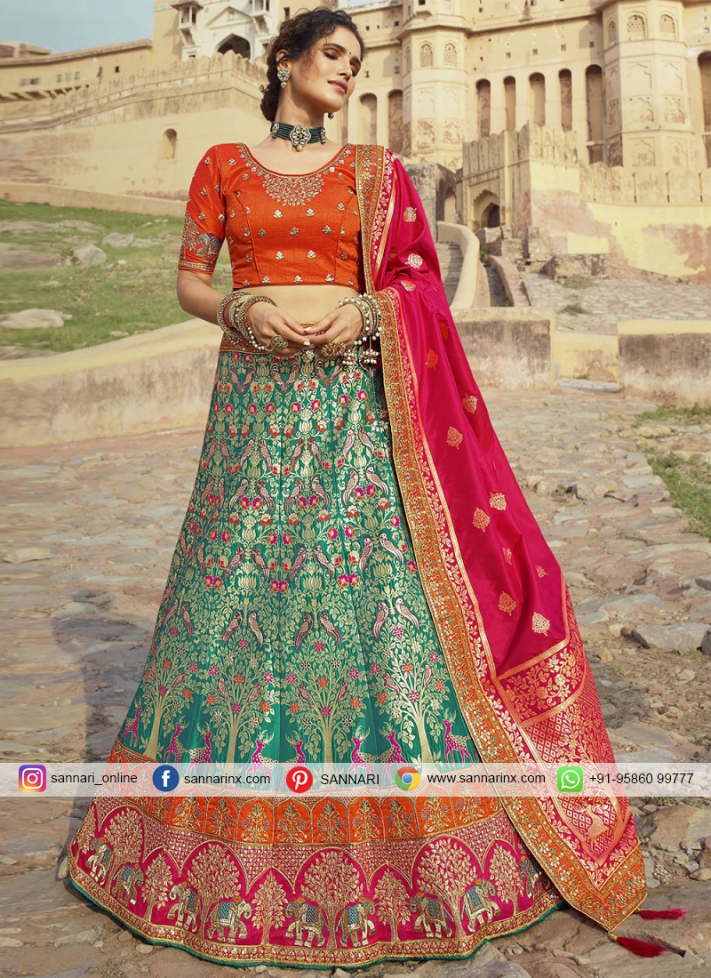 Orange and green lehenga choli sale