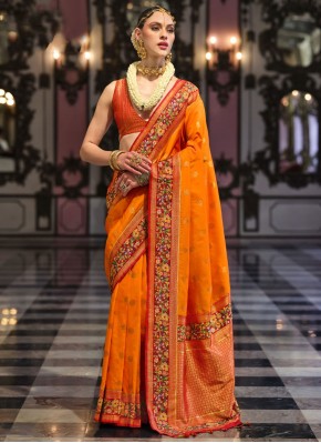 Silk Orange Contemporary Saree