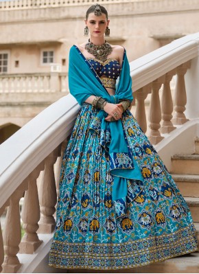 Silk Paisley Print Blue Readymade Lehenga Choli