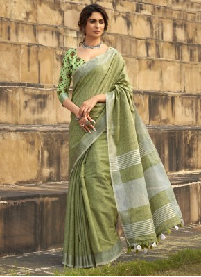 Silk Print Green Classic Saree