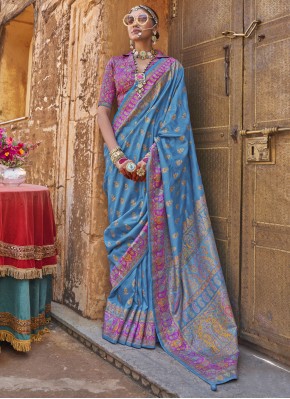 Silk Print Traditional Saree in Blue