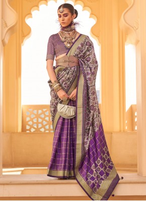 Silk Printed Purple Contemporary Saree