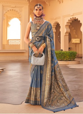 Silk Printed Trendy Saree in Navy Blue