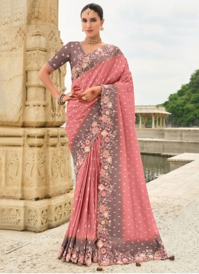 Silk Sequins Traditional Saree in Pink