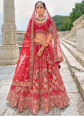 Silk Sequins Trendy Lehenga Choli in Red