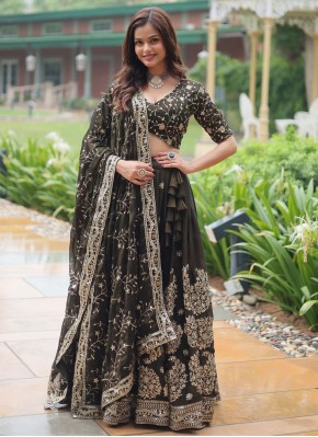 Silk Trendy Lehenga Choli in Black and Brown