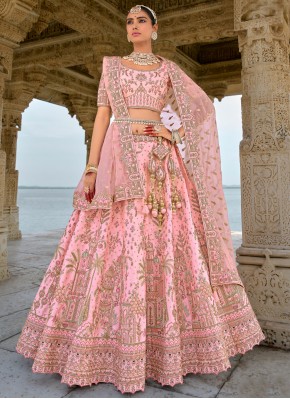 Silk Trendy Lehenga Choli in Peach and Pink