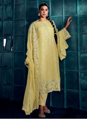 Silk Trendy Salwar Suit in Yellow