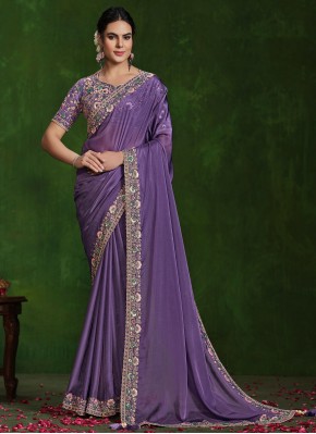 Silk Violet Sequins Contemporary Saree