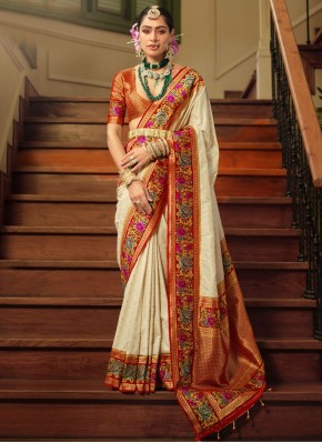 Silk Weaving Off White Traditional Saree