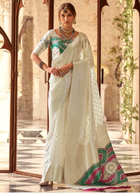 Silk Weaving Traditional Saree in White