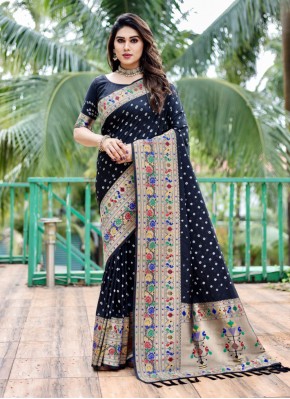 Silk Weaving Trendy Saree in Black