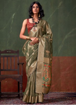 Silk Zari Classic Saree in Green